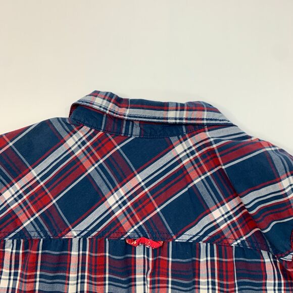 Buffalo David Bitton Shirt Mens L Large Navy Red Plaid Cotton Button Up *READ - Picture 8 of 14